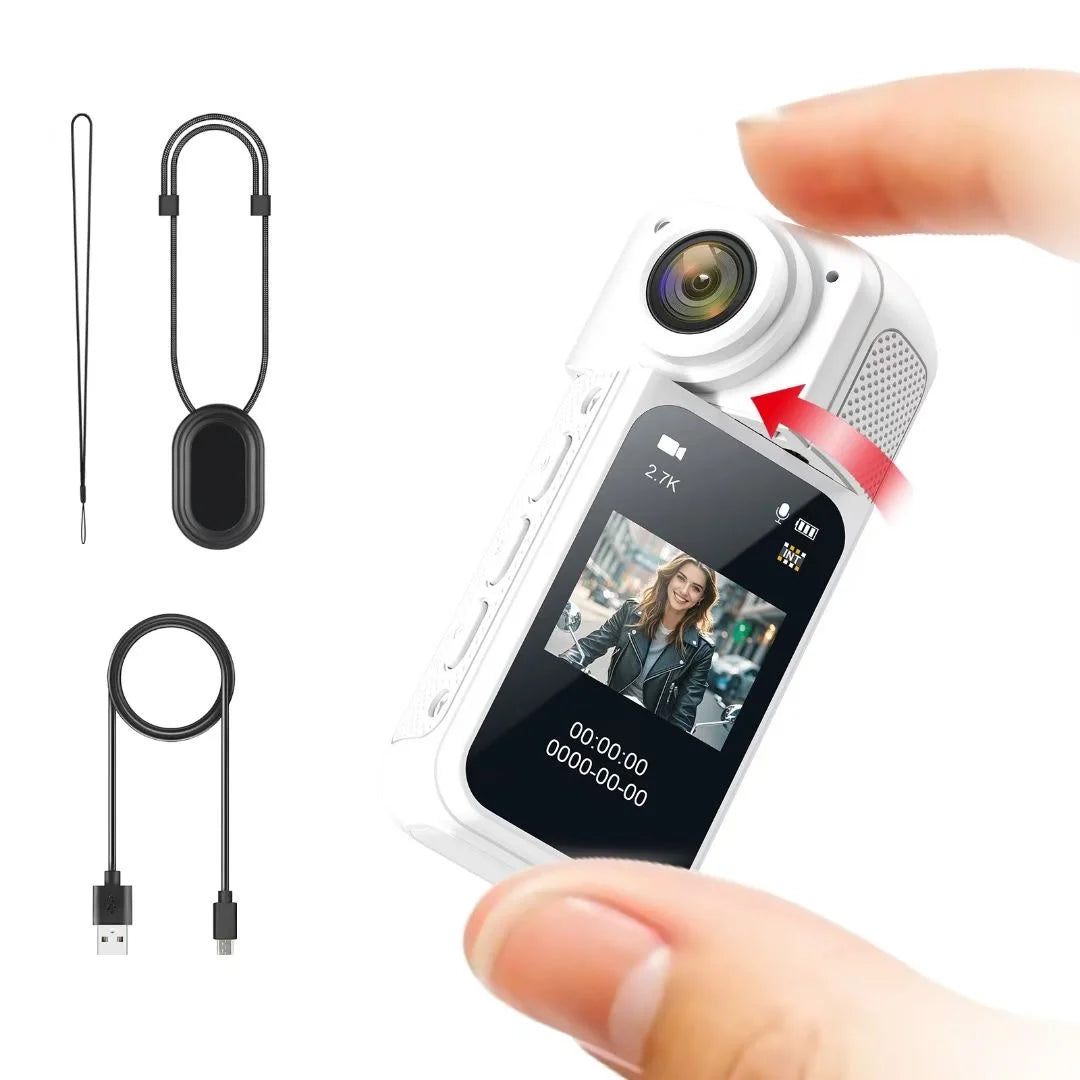 Mini Action Camera 2.7K – Pocket Size, WiFi, 180° Wide Angle