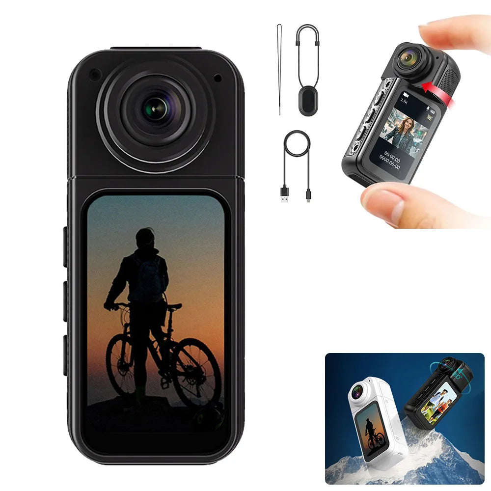 Mini Action Camera 2.7K – Pocket Size, WiFi, 180° Wide Angle