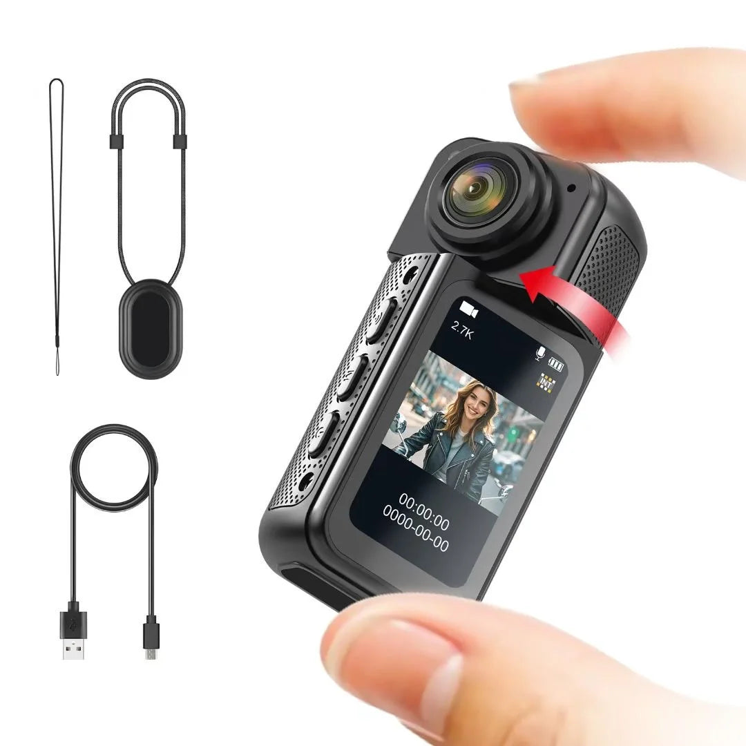 Mini Action Camera 2.7K – Pocket Size, WiFi, 180° Wide Angle